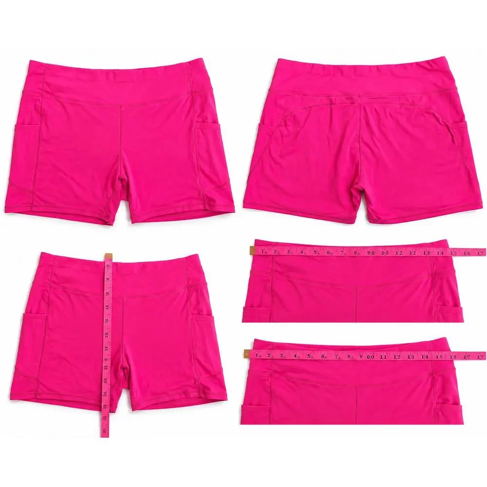 Women’s 3XL Hot Pink Athletic Shorts High Waist Stretch Side Pockets